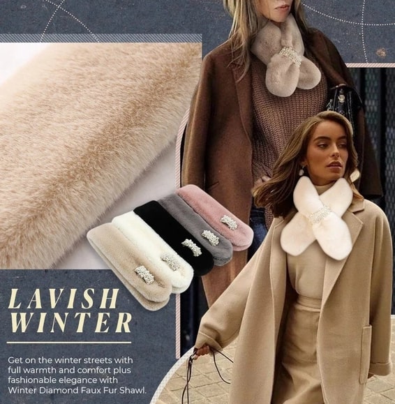 Zimowy szalik ze sztucznego futra w kształcie diamentów - obrazek 3