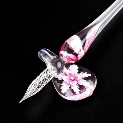 Zestaw szklanych długopisów do kaligrafii z tuszem i podstawką pod pióro